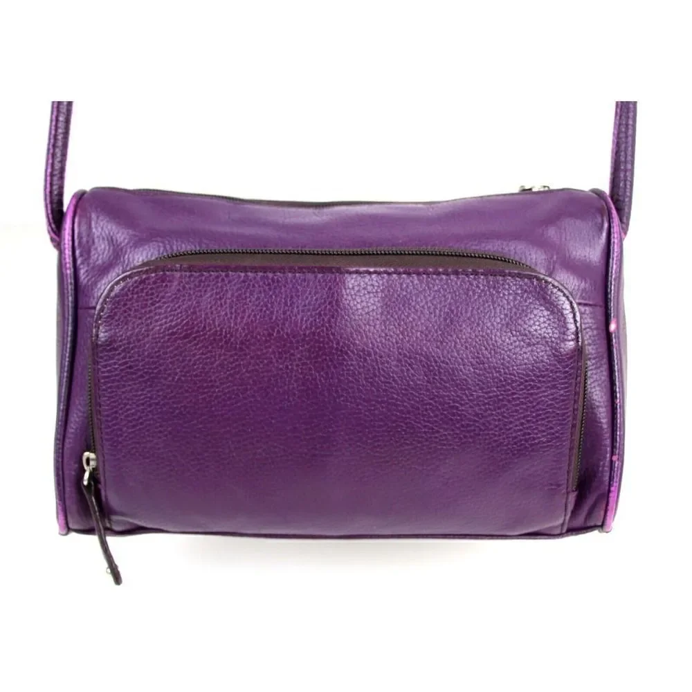 Tignanello PURPLE GENUINE LEATHER FLAP CROSSBODY ORGANIZER SHOULDER BAG HANDBAG